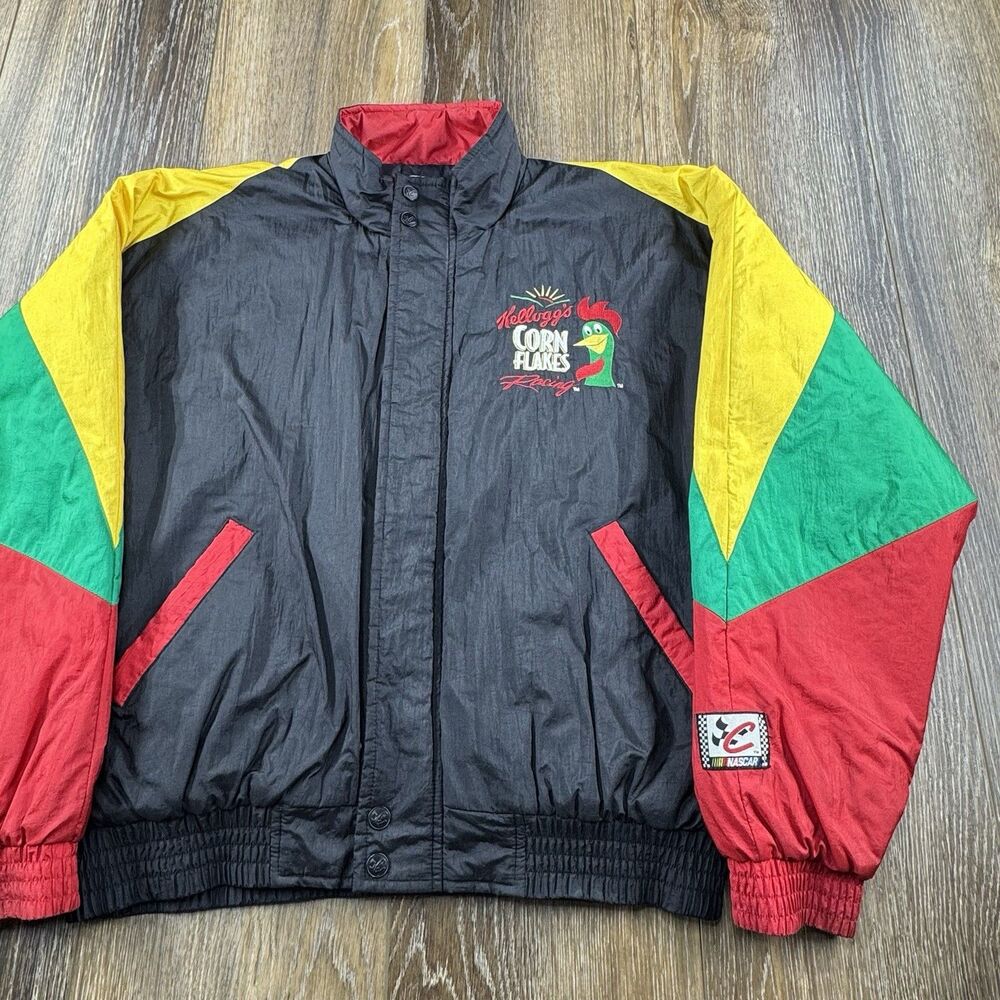 Vintage Corn Flakes Nascar Jacket Mens XL Black Color Block Terry Labonte Racing
